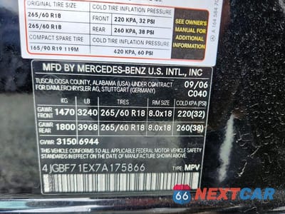 Zdjęcie 13 z 13 samochodu: 2007 MERCEDES-BENZ GL 450 4MATIC VIN:4JGBF71EX7A175866 - miniatura