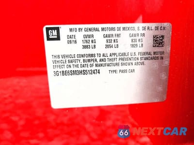 Zdjęcie 12 z 12 samochodu: 2017 CHEVROLET CRUZE LT VIN:3G1BE6SM3HS512474 - miniatura