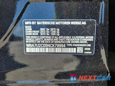 Zdjęcie 12 z 12 samochodu: 2022 BMW 750 XI VIN:WBA7U2C09NCK79994 - miniatura