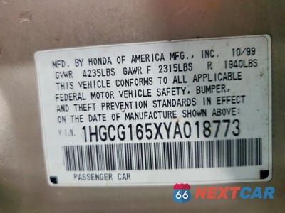 Zdjęcie 12 z 12 samochodu: 2000 HONDA ACCORD EX VIN:1HGCG165XYA018773 - miniatura