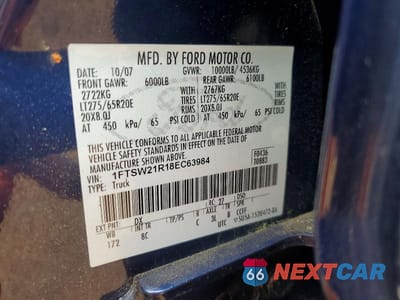 Zdjęcie 12 z 12 samochodu: 2008 FORD F250 SUPER DUTY VIN:1FTSW21R18EC63984 - miniatura