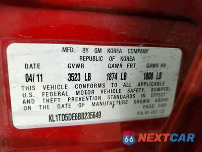 Zdjęcie 12 z 12 samochodu: 2011 CHEVROLET AVEO LS VIN:KL1TD5DE6BB235649 - miniatura