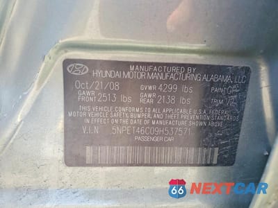 Zdjęcie 12 z 12 samochodu: 2009 HYUNDAI SONATA GLS VIN:5NPET46C09H537571 - miniatura