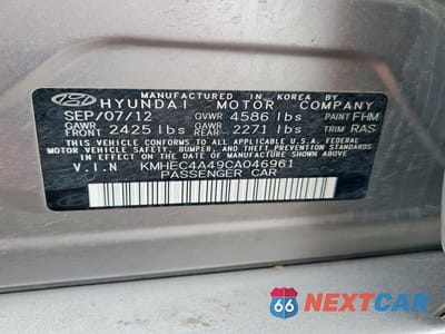 Zdjęcie 12 z 12 samochodu: 2012 HYUNDAI SONATA HYBRID VIN:KMHEC4A49CA046961 - miniatura