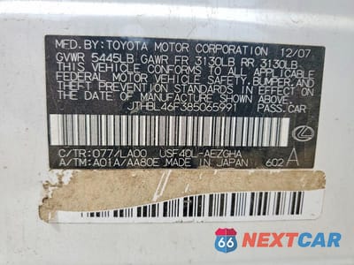 Zdjęcie 12 z 12 samochodu: 2008 LEXUS LS 460 VIN:JTHBL46F385065991 - miniatura