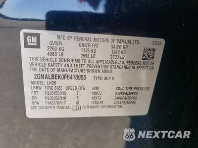 Zdjęcie 13 z 13 samochodu: 2015 CHEVROLET EQUINOX LT VIN:2GNALBEK0F6418955 - miniatura