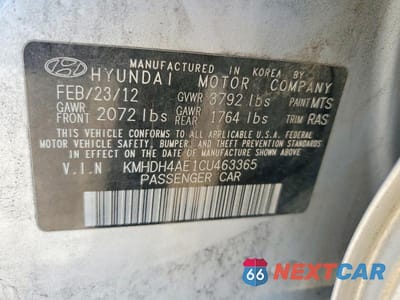Zdjęcie 12 z 12 samochodu: 2012 HYUNDAI ELANTRA GLS VIN:KMHDH4AE1CU463365 - miniatura