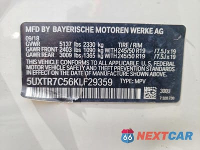 Zdjęcie 13 z 13 samochodu: 2019 BMW X3 SDRIVE30I VIN:5UXTR7C56KLF29359 - miniatura