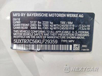 Zdjęcie 13 z 13 samochodu: 2019 BMW X3 SDRIVE30I VIN:5UXTR7C56KLF29359 - miniatura