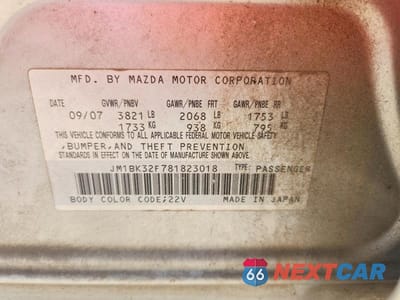 Zdjęcie 12 z 12 samochodu: 2008 MAZDA 3 I VIN:JM1BK32F781823018 - miniatura