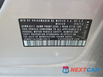 Zdjęcie 12 z 12 samochodu: 2012 VOLKSWAGEN JETTA SE VIN:3VWDP7AJ3CM414613 - miniatura