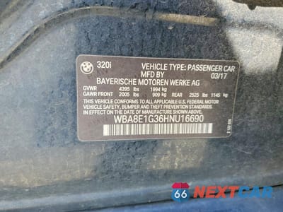Zdjęcie 12 z 12 samochodu: 2017 BMW 320 I VIN:WBA8E1G36HNU16690 - miniatura