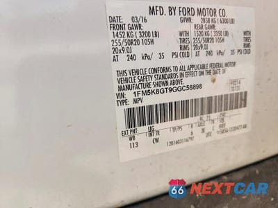 Zdjęcie 12 z 12 samochodu: 2016 FORD EXPLORER SPORT VIN:1FM5K8GT9GGC58898 - miniatura