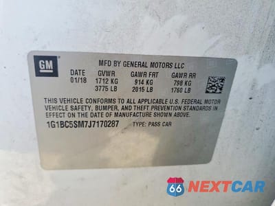 Zdjęcie 13 z 13 samochodu: 2018 CHEVROLET CRUZE LS VIN:1G1BC5SM7J7170287 - miniatura