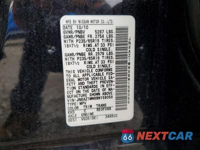 Zdjęcie 12 z 12 samochodu: 2011 NISSAN MURANO S VIN:JN8AZ1MW8BW159058 - miniatura