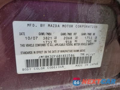 Zdjęcie 12 z 12 samochodu: 2008 MAZDA 3 I VIN:JM1BK32F681833586 - miniatura