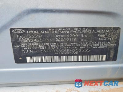 Zdjęcie 12 z 12 samochodu: 2011 HYUNDAI SONATA GLS VIN:5NPEB4AC6BH252535 - miniatura