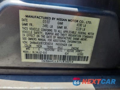 Zdjęcie 12 z 12 samochodu: 2007 NISSAN MAXIMA 3.5 SE VIN:1N4BA41E87C856054 - miniatura