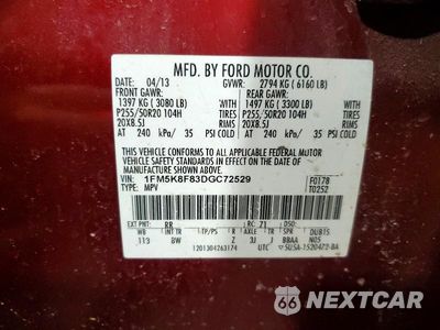 Zdjęcie 13 z 13 samochodu: 2013 FORD EXPLORER LIMITED VIN:1FM5K8F83DGC72529 - miniatura