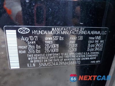 Zdjęcie 12 z 12 samochodu: 2022 HYUNDAI SANTA FE SEL VIN:5NMS24AJ9NH388970 - miniatura