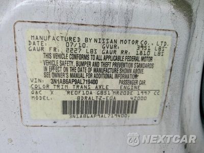 Zdjęcie 12 z 12 samochodu: 2010 NISSAN SENTRA 2.0 VIN:3N1AB6AP9AL719400 - miniatura