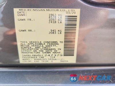 Zdjęcie 12 z 12 samochodu: 2020 NISSAN ALTIMA S VIN:1N4BL4BV0LC247379 - miniatura