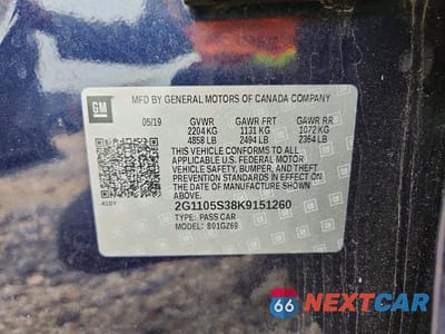 Zdjęcie 12 z 12 samochodu: 2019 CHEVROLET IMPALA PREMIER VIN:2G1105S38K9151260 - miniatura