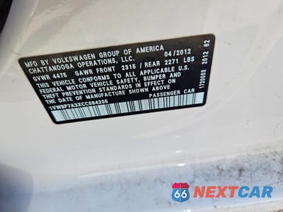 Zdjęcie 12 z 12 samochodu: 2012 VOLKSWAGEN PASSAT SE VIN:1VWBP7A3XCC084205 - miniatura
