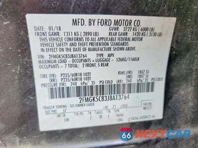 Zdjęcie 14 z 14 samochodu: 2018 FORD FLEX SEL VIN:2FMGK5C83JBA13764 - miniatura
