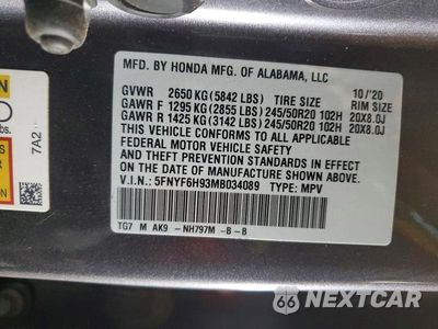 Zdjęcie 13 z 13 samochodu: 2021 HONDA PILOT TOURING VIN:5FNYF6H93MB034089 - miniatura