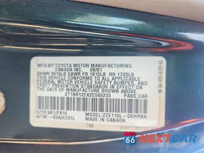 Zdjęcie 12 z 12 samochodu: 2002 TOYOTA COROLLA CE VIN:2T1BR12EX2C565233 - miniatura
