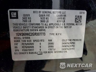 Zdjęcie 13 z 13 samochodu: 2016 CHEVROLET SUBURBAN K1500 LT VIN:1GNSKHKC2GR307773 - miniatura