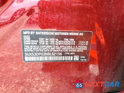 Zdjęcie 13 z 13 samochodu: 2022 BMW X3 XDRIVE30I VIN:5UX53DP03N9L62156 - miniatura
