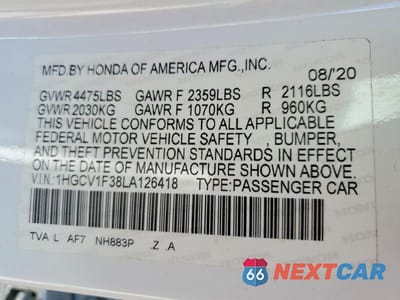 Zdjęcie 13 z 13 samochodu: 2020 HONDA ACCORD SPORT VIN:1HGCV1F38LA126418 - miniatura