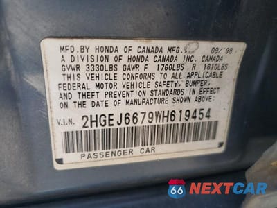 Zdjęcie 12 z 12 samochodu: 1998 HONDA CIVIC LX VIN:2HGEJ6679WH619454 - miniatura