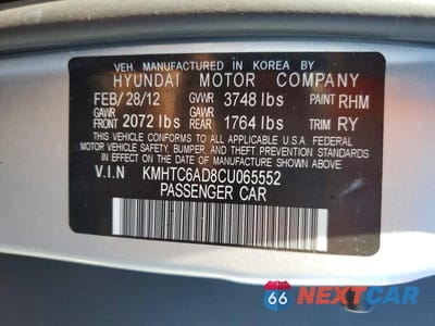 Zdjęcie 12 z 12 samochodu: 2012 HYUNDAI VELOSTER BASE VIN:KMHTC6AD8CU065552 - miniatura