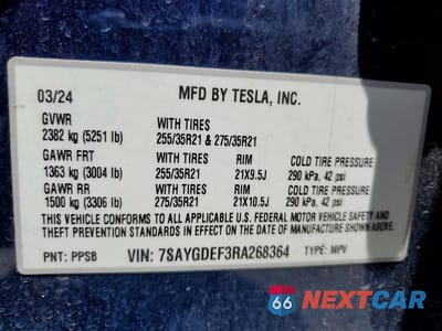 Zdjęcie 12 z 12 samochodu: 2024 TESLA MODEL Y VIN:7SAYGDEF3RA268364 - miniatura