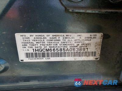 Zdjęcie 12 z 12 samochodu: 2005 HONDA ACCORD EX VIN:1HGCM66585A063891 - miniatura