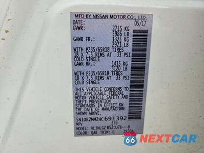 Zdjęcie 13 z 13 samochodu: 2017 NISSAN PATHFINDER SL VIN:5N1DR2MM2HC691392 - miniatura