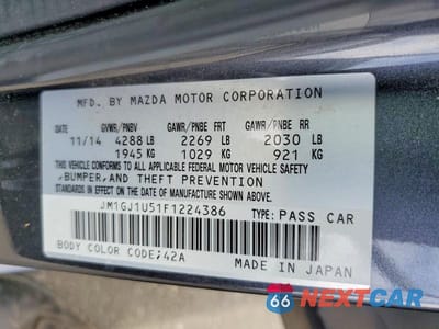 Zdjęcie 12 z 12 samochodu: 2015 MAZDA 6 SPORT VIN:JM1GJ1U51F1224386 - miniatura