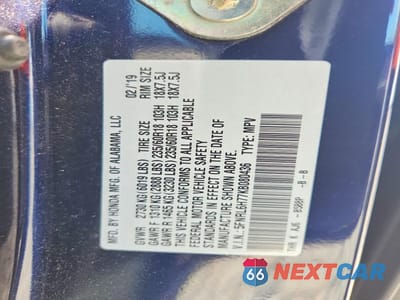 Zdjęcie 13 z 13 samochodu: 2019 HONDA ODYSSEY EXL VIN:5FNRL6H77KB080436 - miniatura