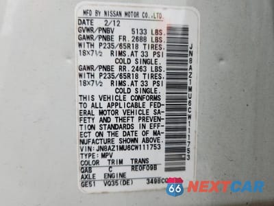 Zdjęcie 13 z 13 samochodu: 2012 NISSAN MURANO VIN:JN8AZ1MU6CW111753 - miniatura