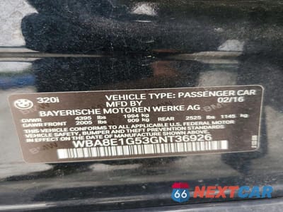 Zdjęcie 12 z 12 samochodu: 2016 BMW 320 I VIN:WBA8E1G53GNT36926 - miniatura
