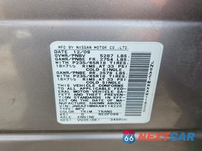 Zdjęcie 12 z 12 samochodu: 2010 NISSAN MURANO S VIN:JN8AZ1MWXAW114220 - miniatura