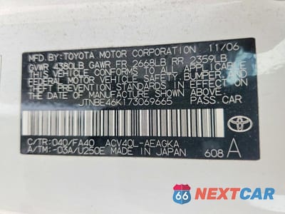 Zdjęcie 12 z 12 samochodu: 2007 TOYOTA CAMRY XLE VIN:JTNBE46K173069665 - miniatura