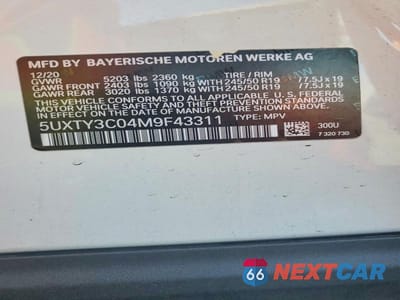 Zdjęcie 13 z 13 samochodu: 2021 BMW X3 SDRIVE30I VIN:5UXTY3C04M9F43311 - miniatura