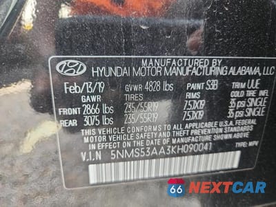Zdjęcie 14 z 14 samochodu: 2019 HYUNDAI SANTA FE ULTIMATE 2.0T VIN:5NMS53AA3KH090041 - miniatura