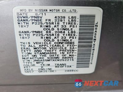 Zdjęcie 14 z 14 samochodu: 2012 NISSAN ROGUE S VIN:JN8AS5MTXCW252215 - miniatura