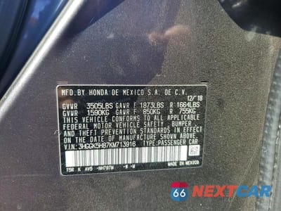 Zdjęcie 12 z 12 samochodu: 2019 HONDA FIT EX VIN:3HGGK5H87KM713916 - miniatura