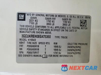 Zdjęcie 12 z 12 samochodu: 2014 CHEVROLET SILVERADO K1500 LT VIN:3GCUKREH0EG475360 - miniatura
